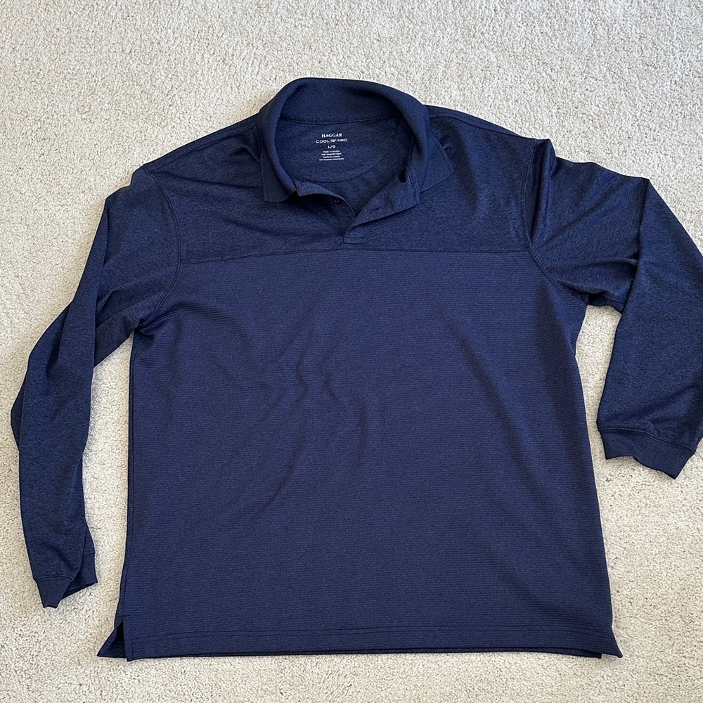 Haggar Dark Blue Long Sleeve Polo